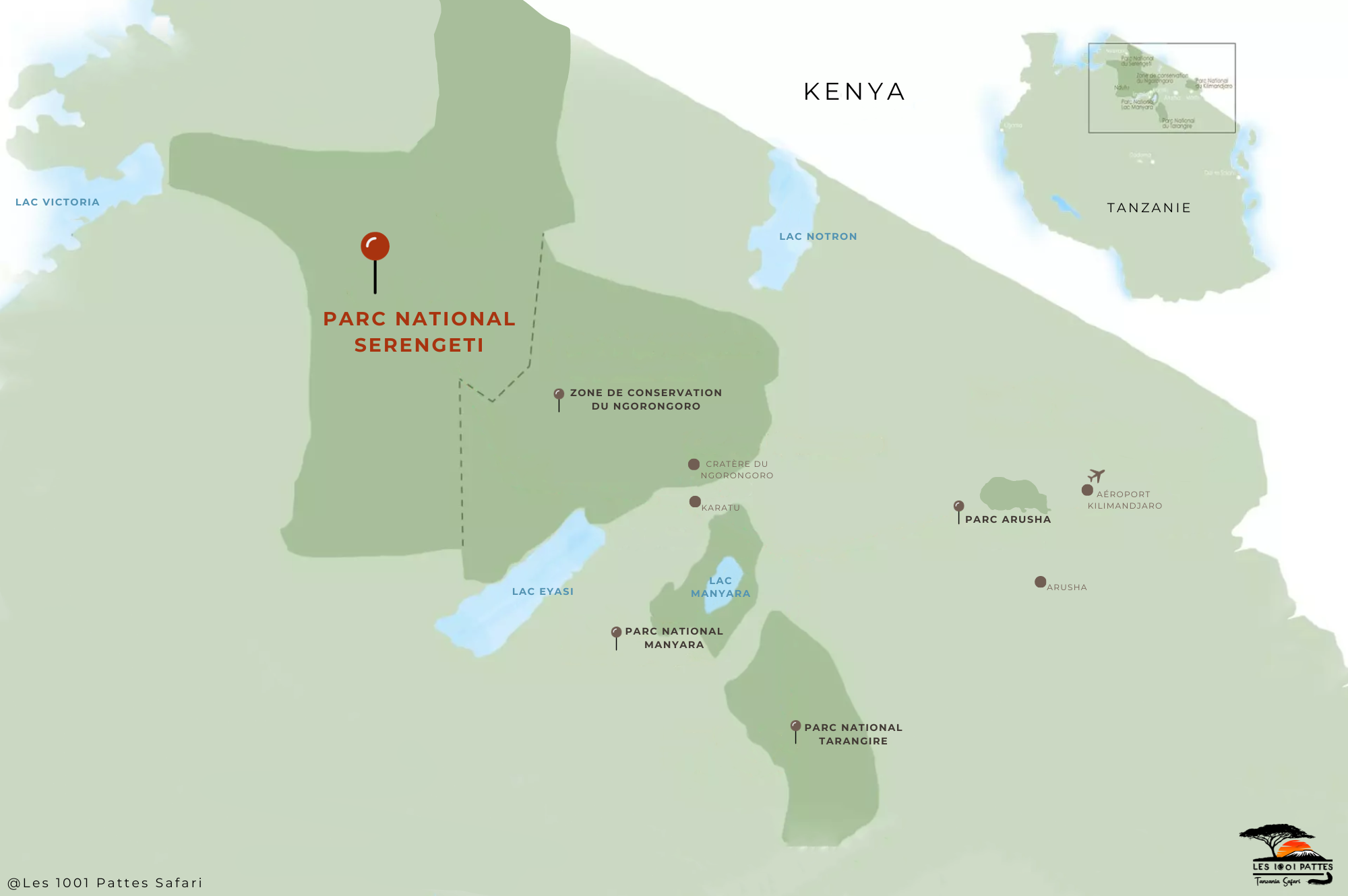 carte des parcs, plus précisément le parc national du serengeti