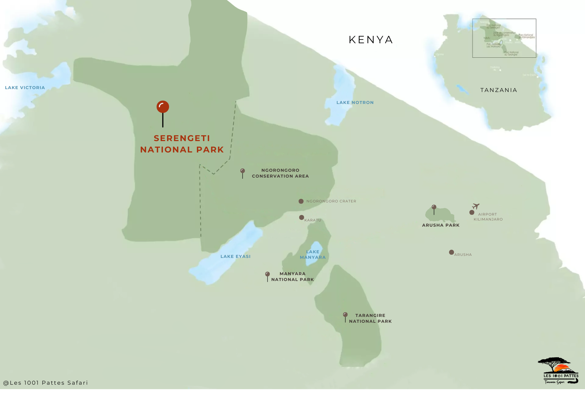 carte des parcs, plus précisément le parc national du serengeti